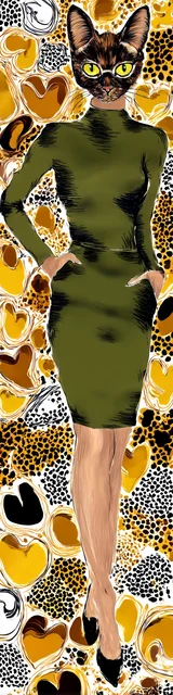 Cat bookmarks featuring a cat wearing a solid olive dress